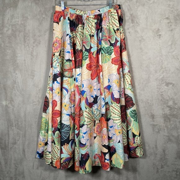 Rachel Zoe Full Maxi Skirt L Colorful Maximalism Resort Floral Tropical Print - Picture 2 of 12